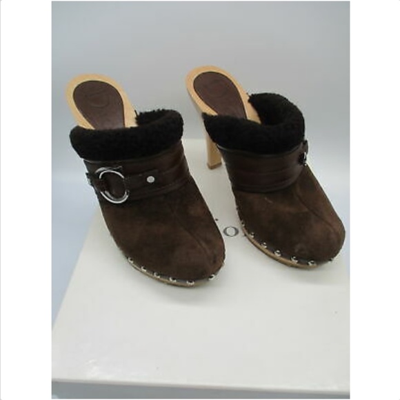 CHRISTIAN DIOR brown suede and shearling trim clog - Picture 4 of 8